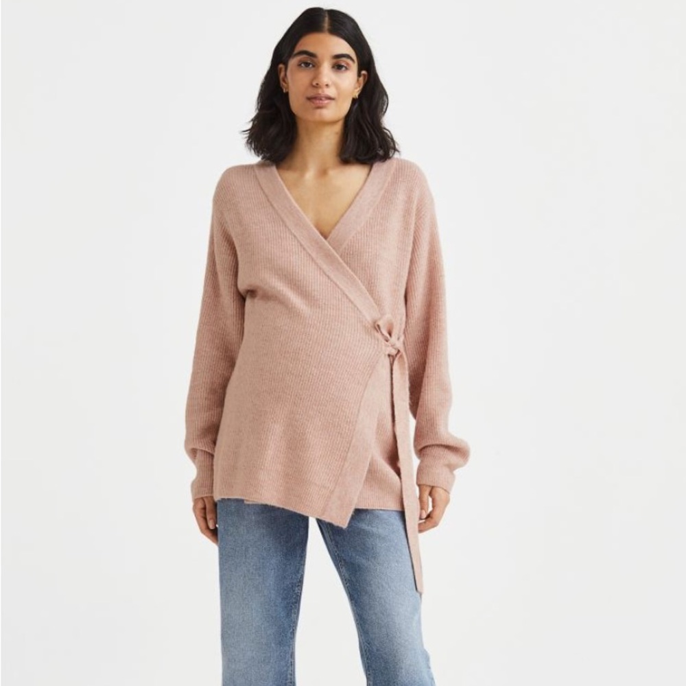 H&M MAMA Before & After Wrap-front Cardigan | XL | Dusty Rose Color